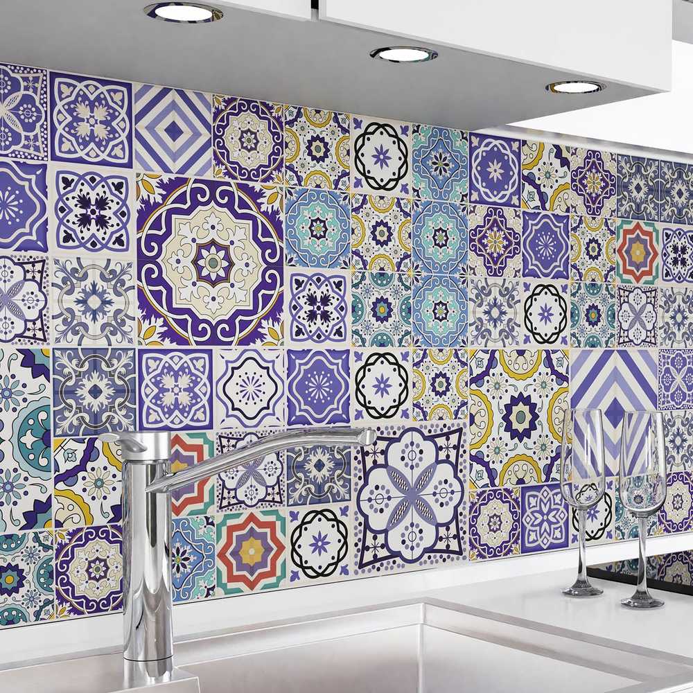 Rivestimento cucina autoadesivo - Tessere Mosaico Blu (più file)