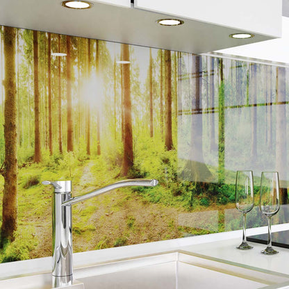 Küchenrückwand selbstklebend - Sonnenstrahlen im Wald